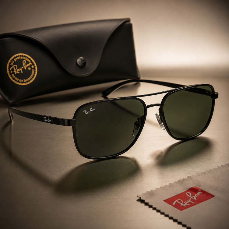 Ray-Ban Unisex მზის სათვალე ორმაგი ხიდითა და მწვანე ლინზებით